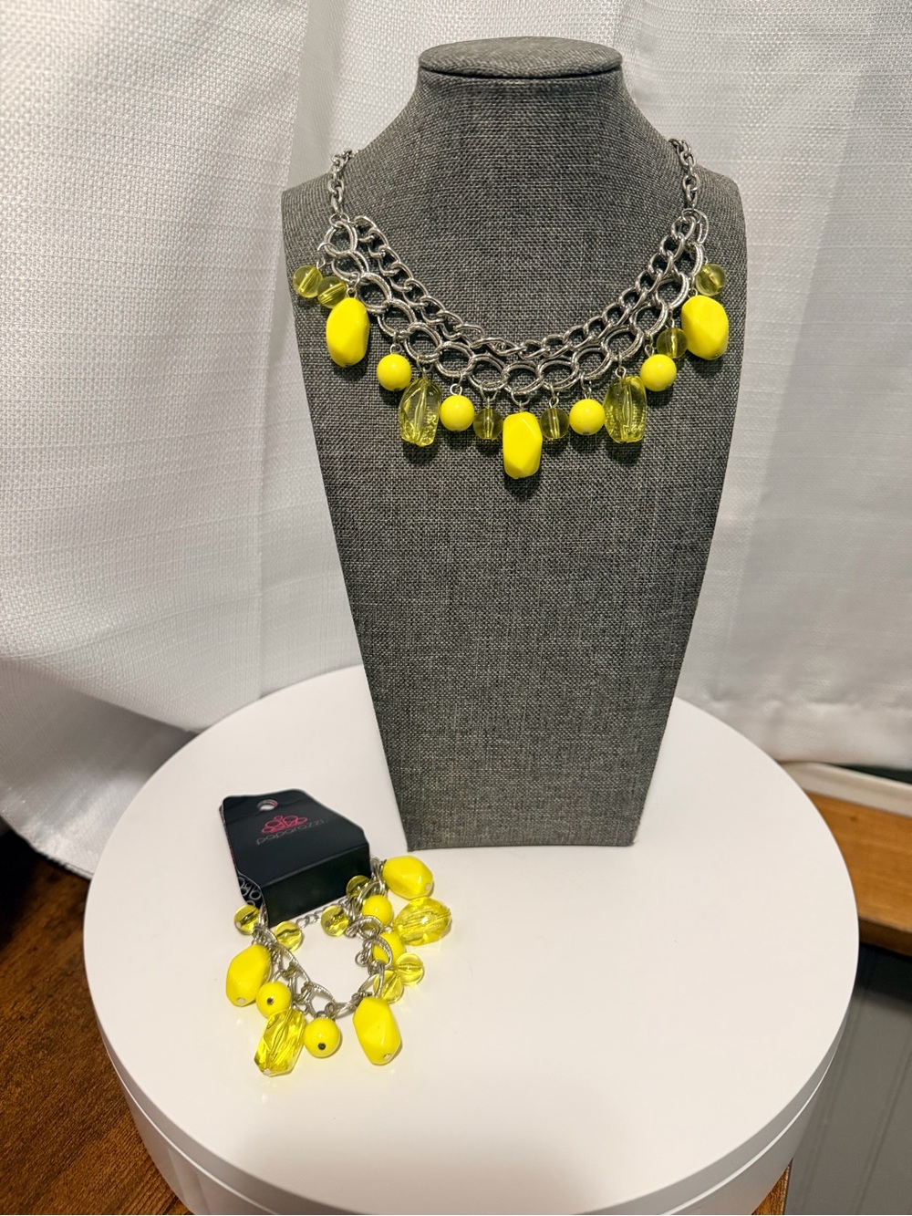 Yellow Bead Statement Necklace and Bracelet Set - Women Jewelry